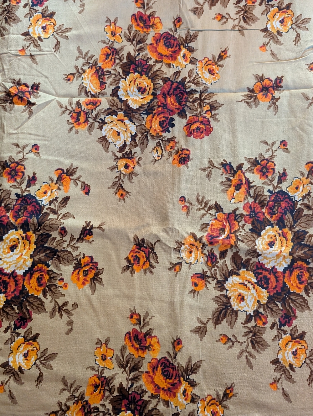 Vintage Beige Orange, Beige and Brown Rose Print